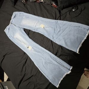 Light Blue Distressed Flare Jeans, Medium